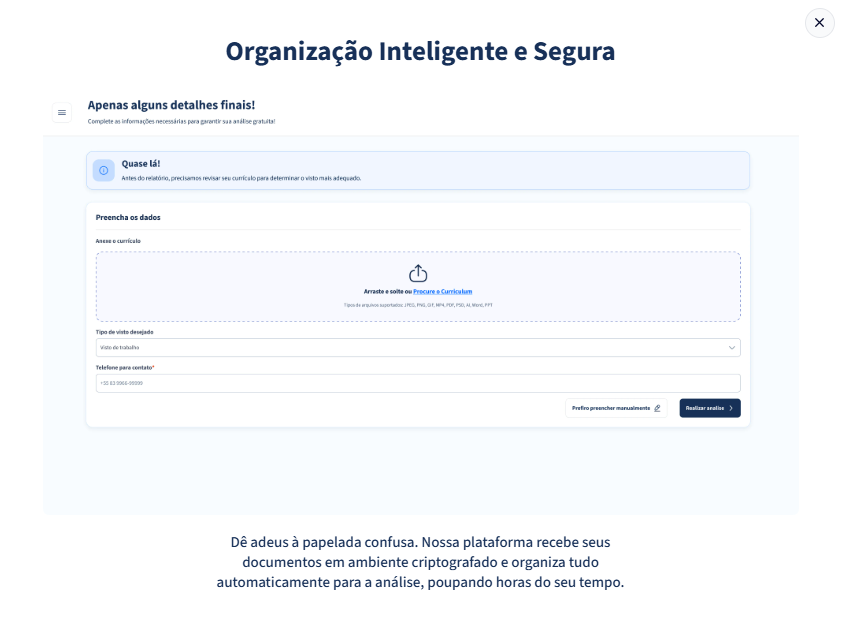 Tela de envio do currículo e das informações iniciais
